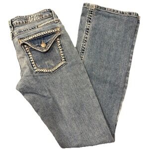 Cruel Girl Low Rise Slim 26X33 Size 3 Long Blue Jeans Medium Wash Embellished